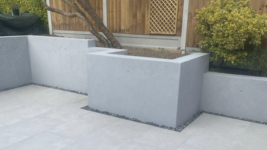 Chelmsford patio with retaining walls