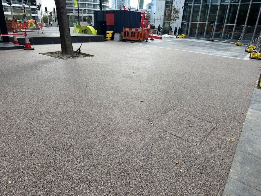 porous tarmac and resin Canary Wharf